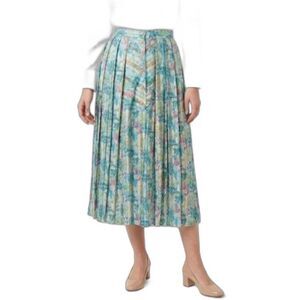 VTG GEIGER Austria Blue Multi Striped Floral Pleated Maxi Skirt Sz EU 40/US 8-10